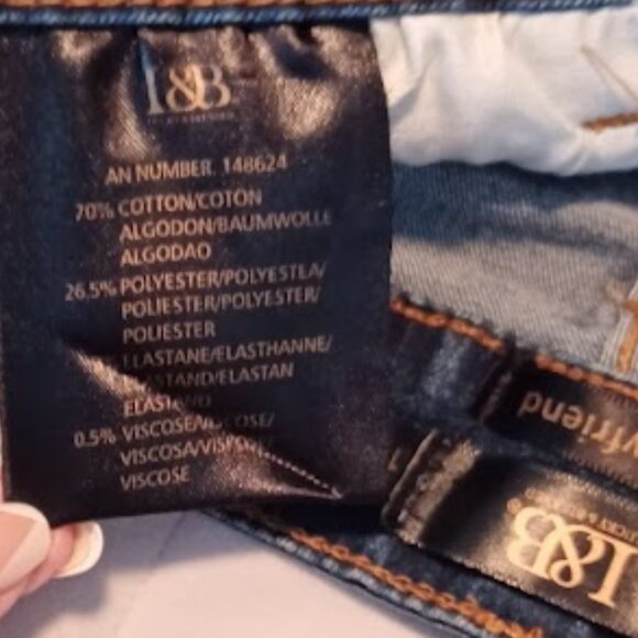 L&B Boyfriend Indigo Blue Jeans with gold sequence, size 10 - Picture 6 of 7